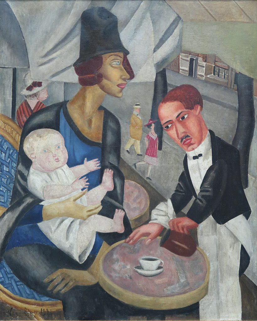 Le café de la Rotonde (autoportrait), 1921, huile sur toile signée et datée en bas à gauche. 